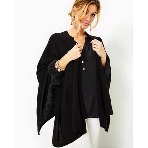 New Lilly Pulitzer Terri Cashmere Wrap, Black Cashmere Knit Sweater Shawl, Scarf